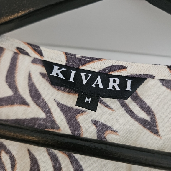 Kivari Linen Rayon Beige and Black Zebra Print Women's Top - Picture 4 of 6
